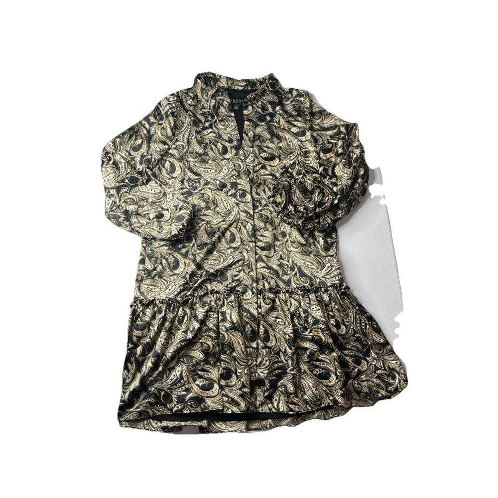 Laundry by Shelli Segal Drop Waist Printed Shirt Dress Black‎ Multi Women's Sz 4